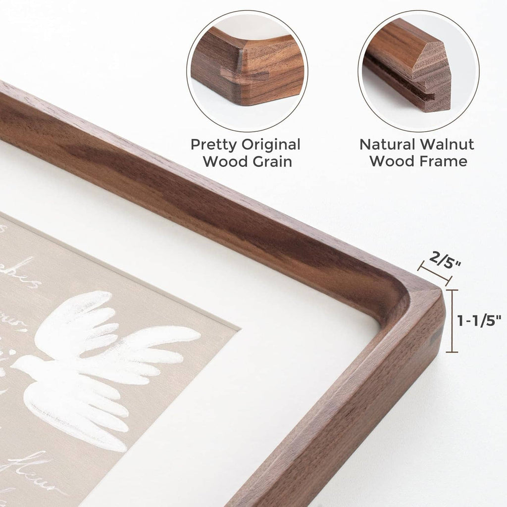 Walnut wood picture frame with natural wood grain and beveled inner border