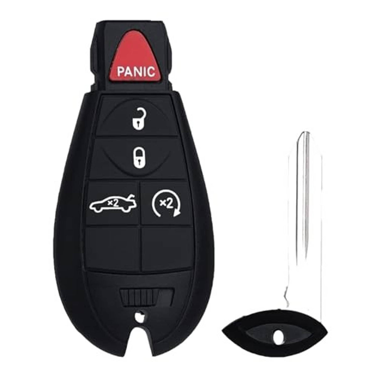 Black key fob remote replacement with Panic button, plus metal key blade and insert