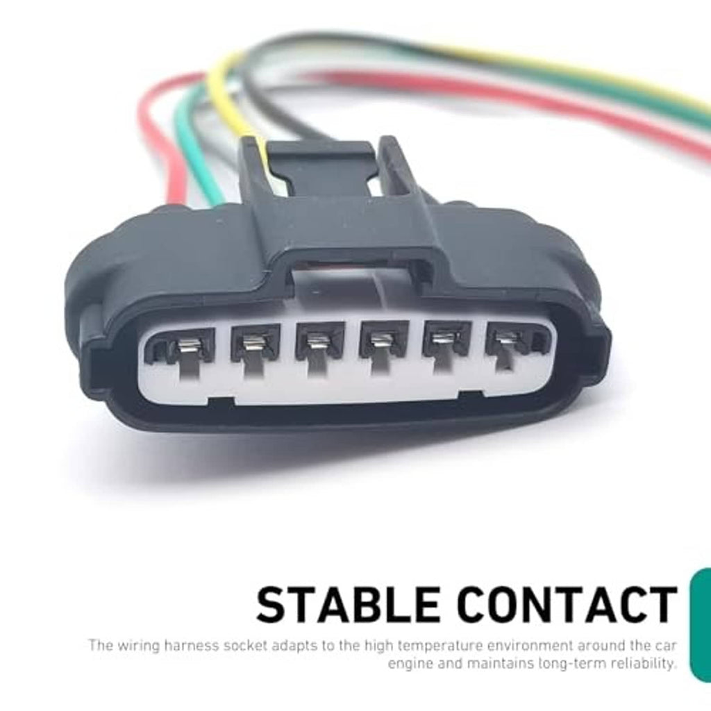 6-way 6-pin throttle sensor connector socket with terminal rows and multi-wire pigtail