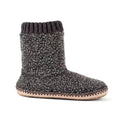Grey fuzzy boot slippers with ribbed cuff and stitched moccasin sole