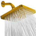 8-inch square rain shower head in Egyptian gold with many rainfall nozzles