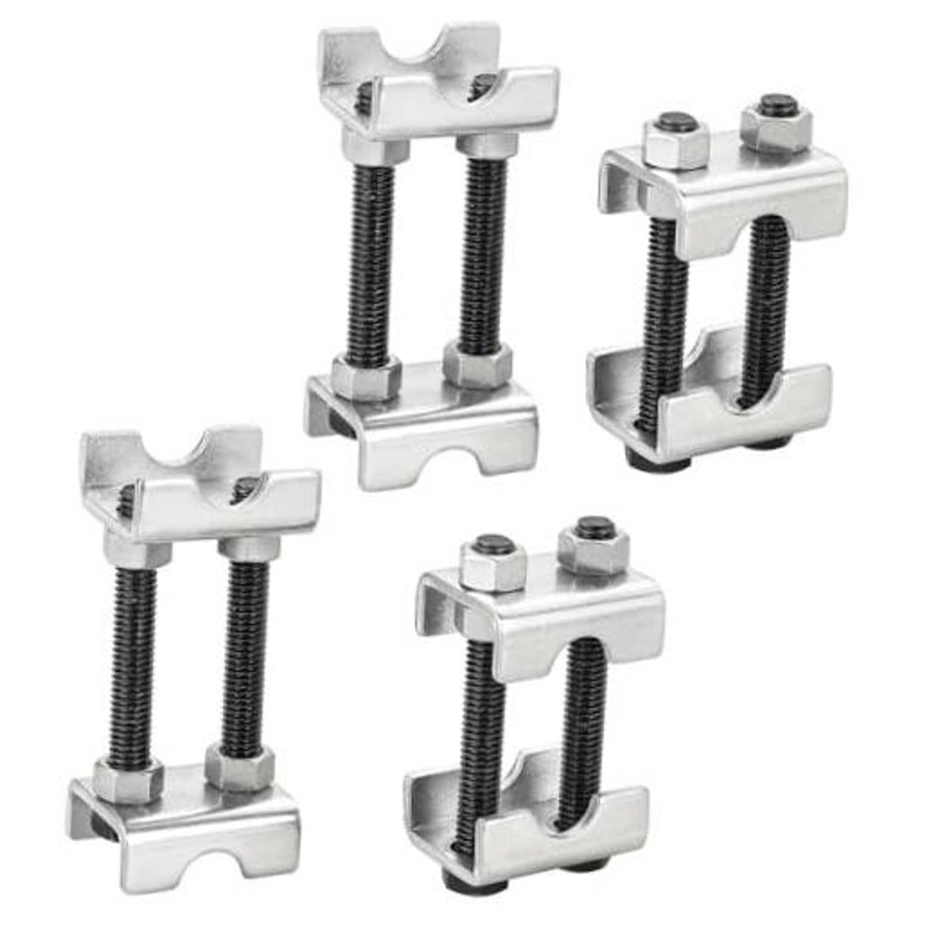 Silver adjustable coil spring spacers with four threaded studs and support brackets