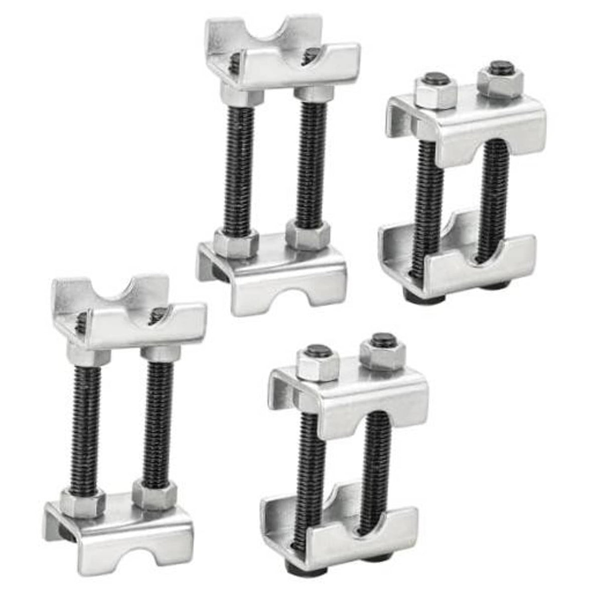 Silver adjustable coil spring spacers with four threaded studs and support brackets