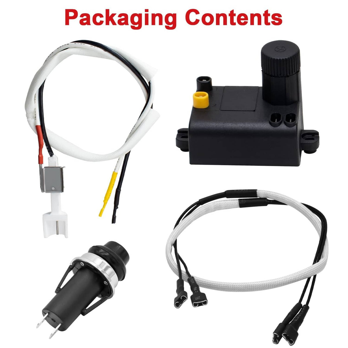 Grill igniter parts kit with black module, white cable set, and push-button electrode
