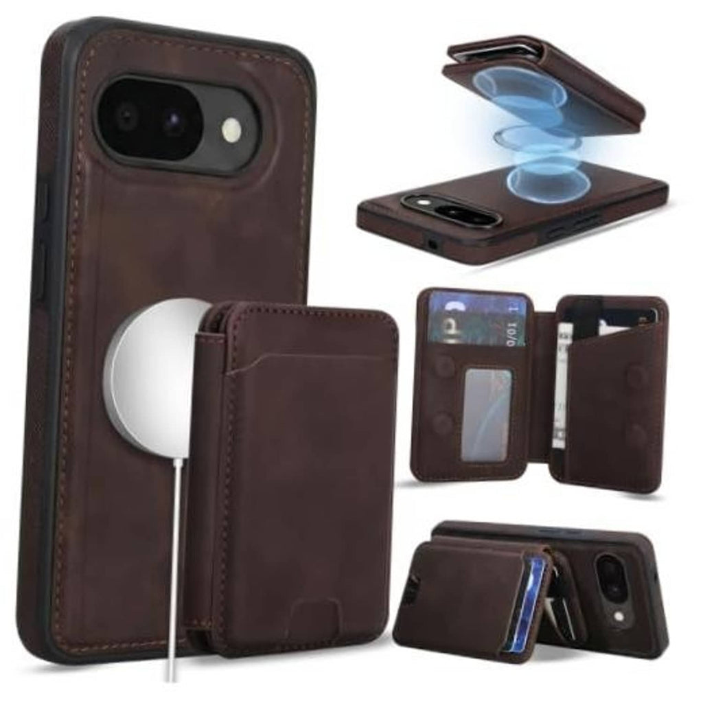 Vintage brown detachable wallet phone case with magnetic flap and card slot