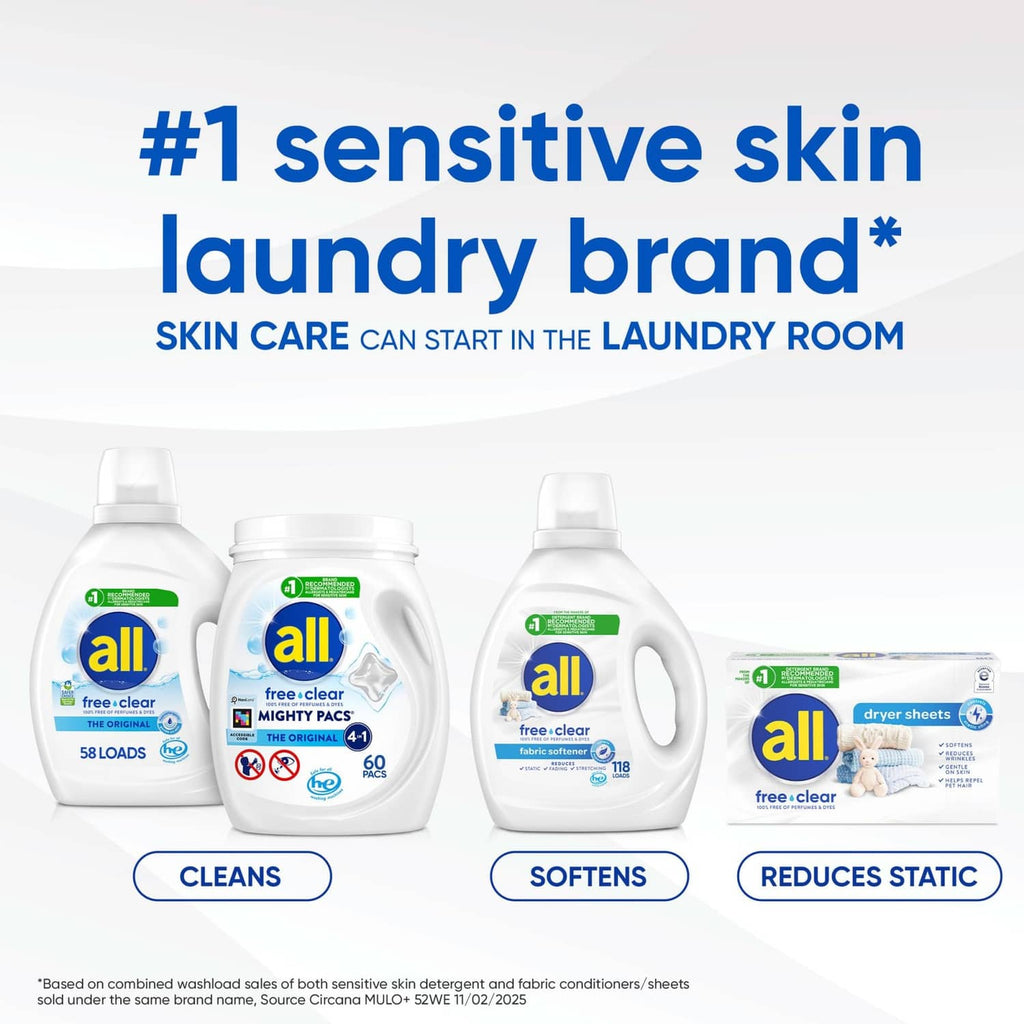 all sensitive skin laundry brand infographic with multiple detergent containers