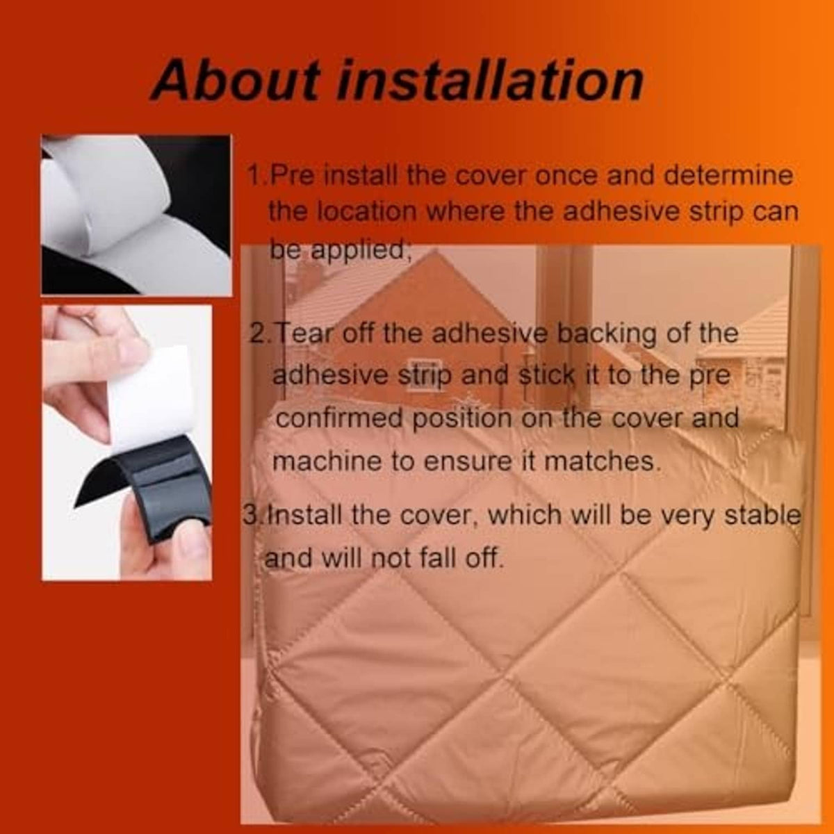 Air conditioner window cover with adhesive strip for secure fit, quilted padding