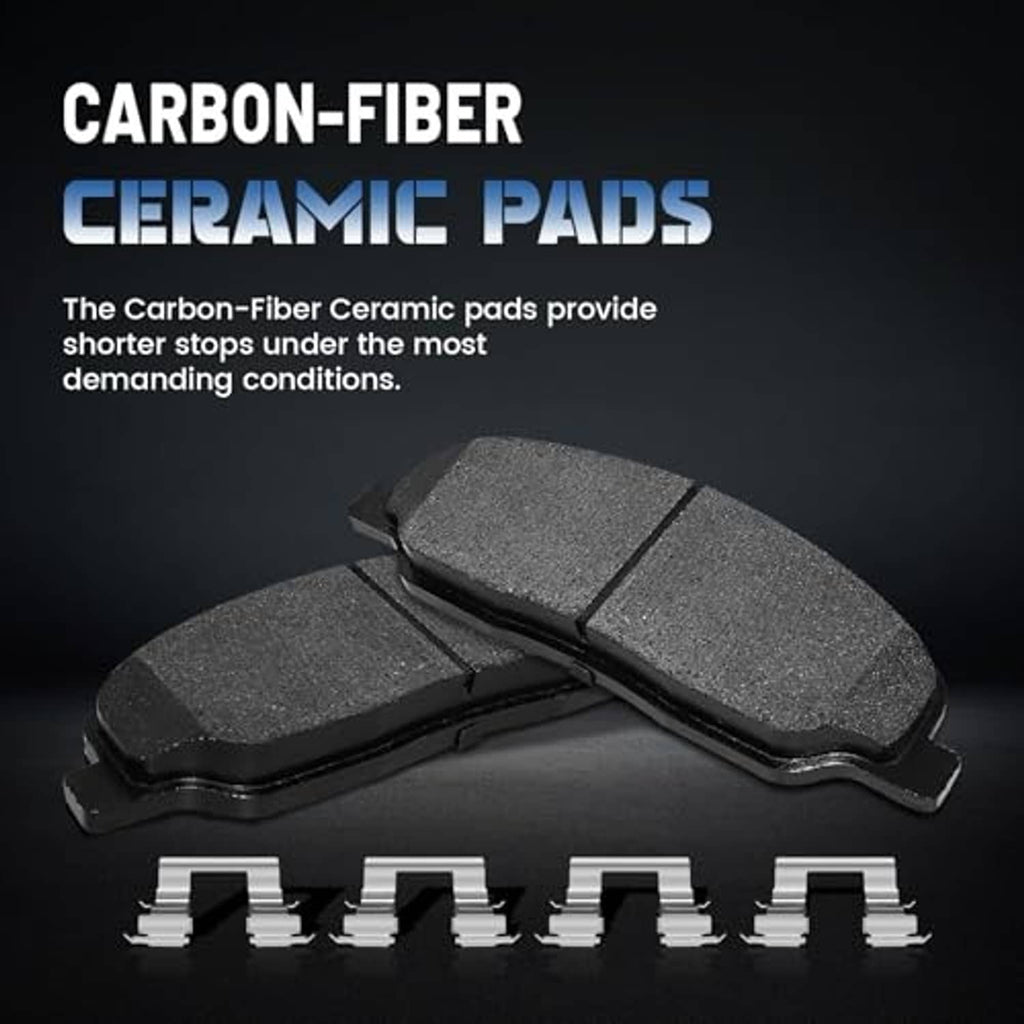 Close-up ceramic brake pads with carbon-fiber material texture and metal base