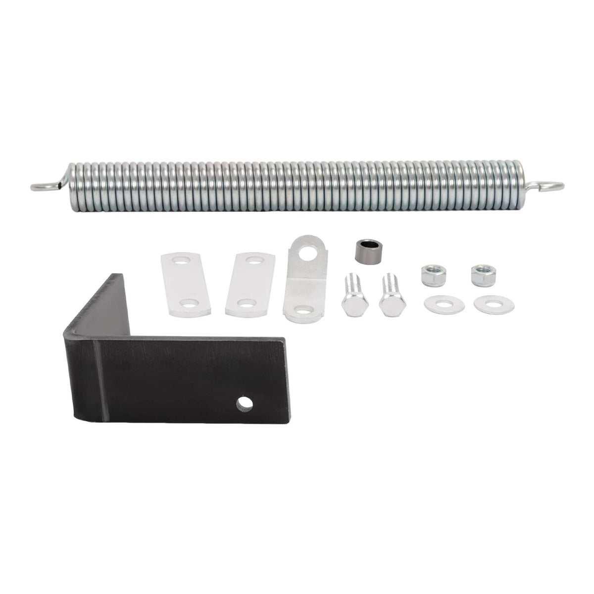 Tailgate spring lift assist parts: black bracket, silver coil spring, and hardware set