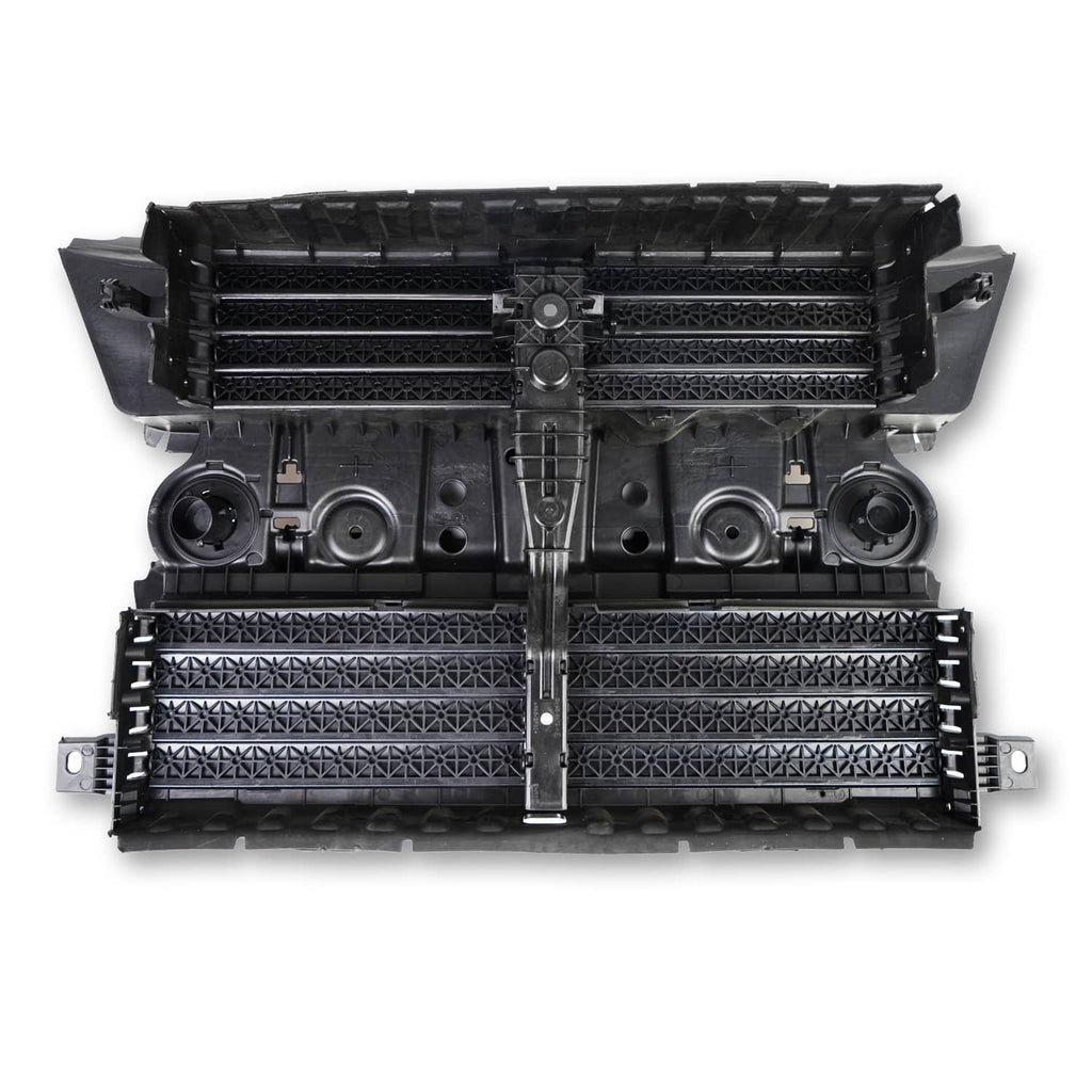 Front active grille shutter assembly with motor, front face with mesh grilles and mounts