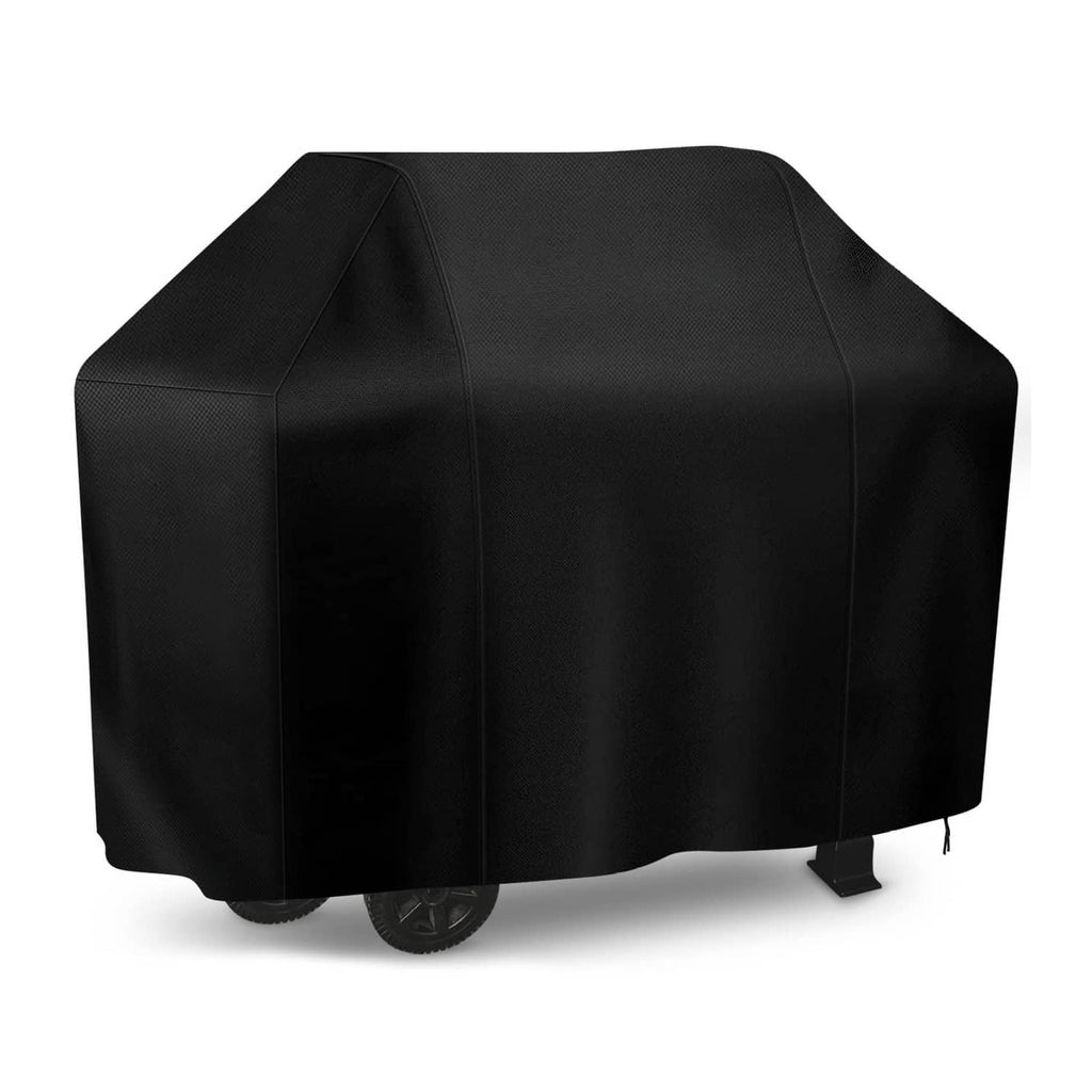 Black 55-inch grill cover for gas barbecue, fitted hood with side panels