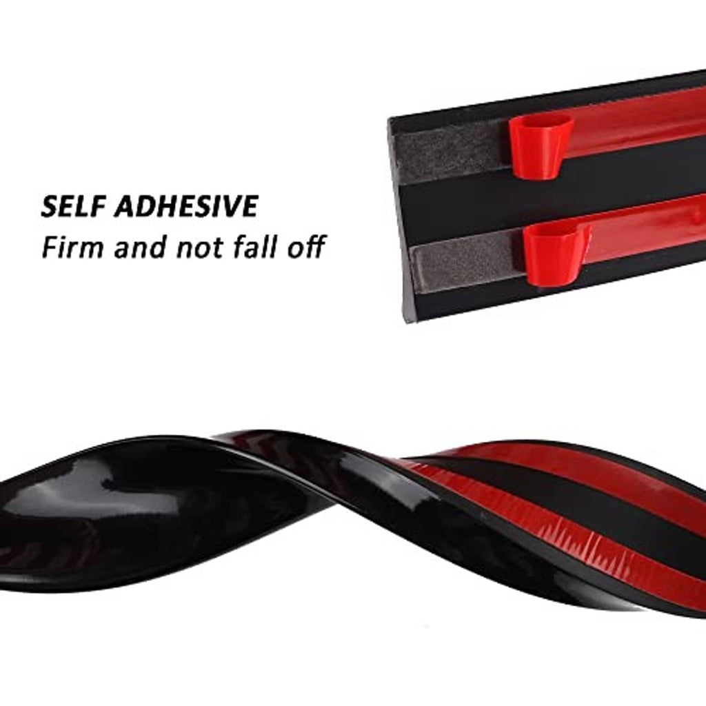 Glossy black trunk spoiler lip strip with self-adhesive backing and red clips