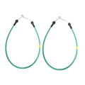 Set of 2 green door handle release cables with metal mounting clips and black ends.
