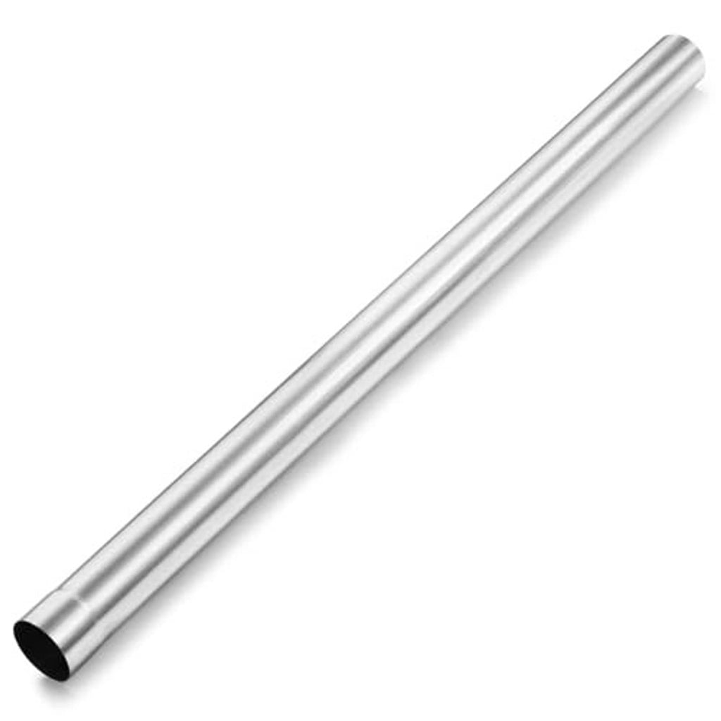 Straight stainless exhaust pipe with brushed finish and round black openings at both ends