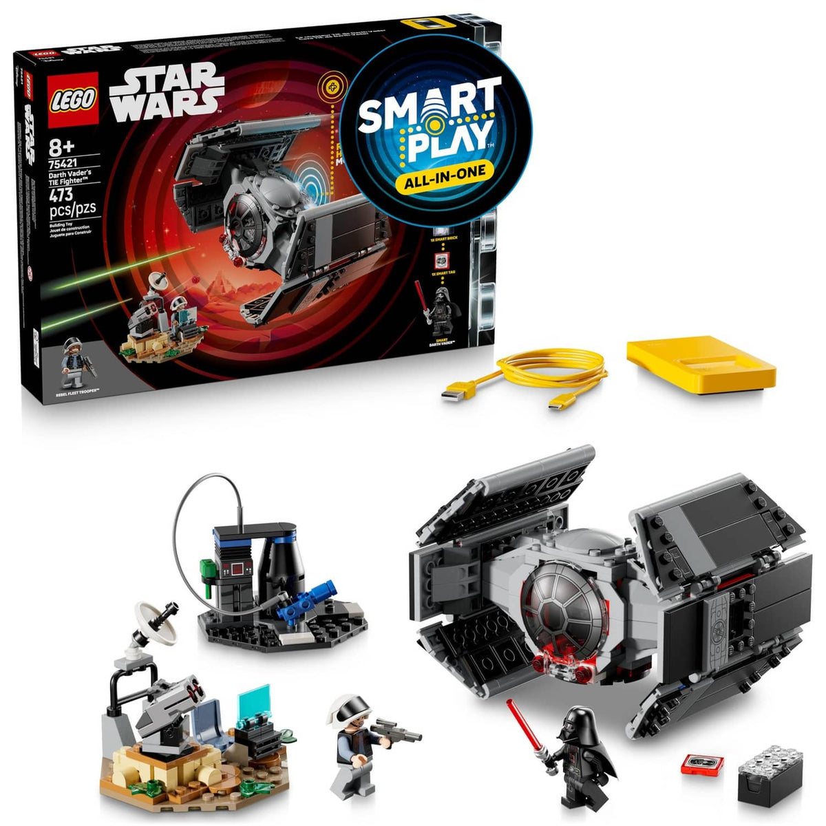 LEGO Star Wars TIE Fighter SMART Play set with loose pieces and yellow charger