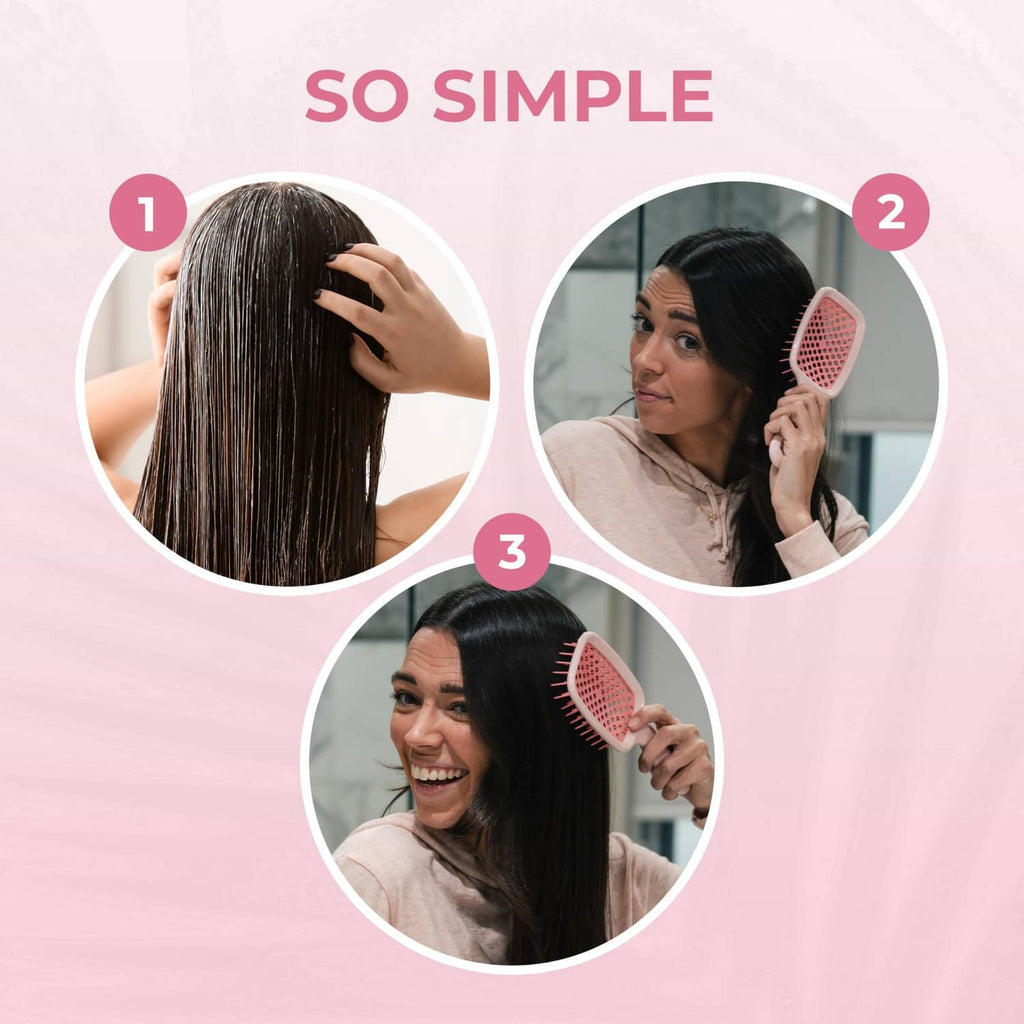 Light pink detangling hair brush with square cushion and pink bristles