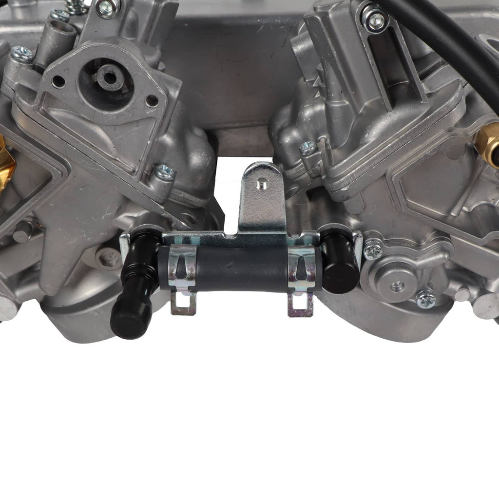 Carburetor assembly with black hoses and metal housing components