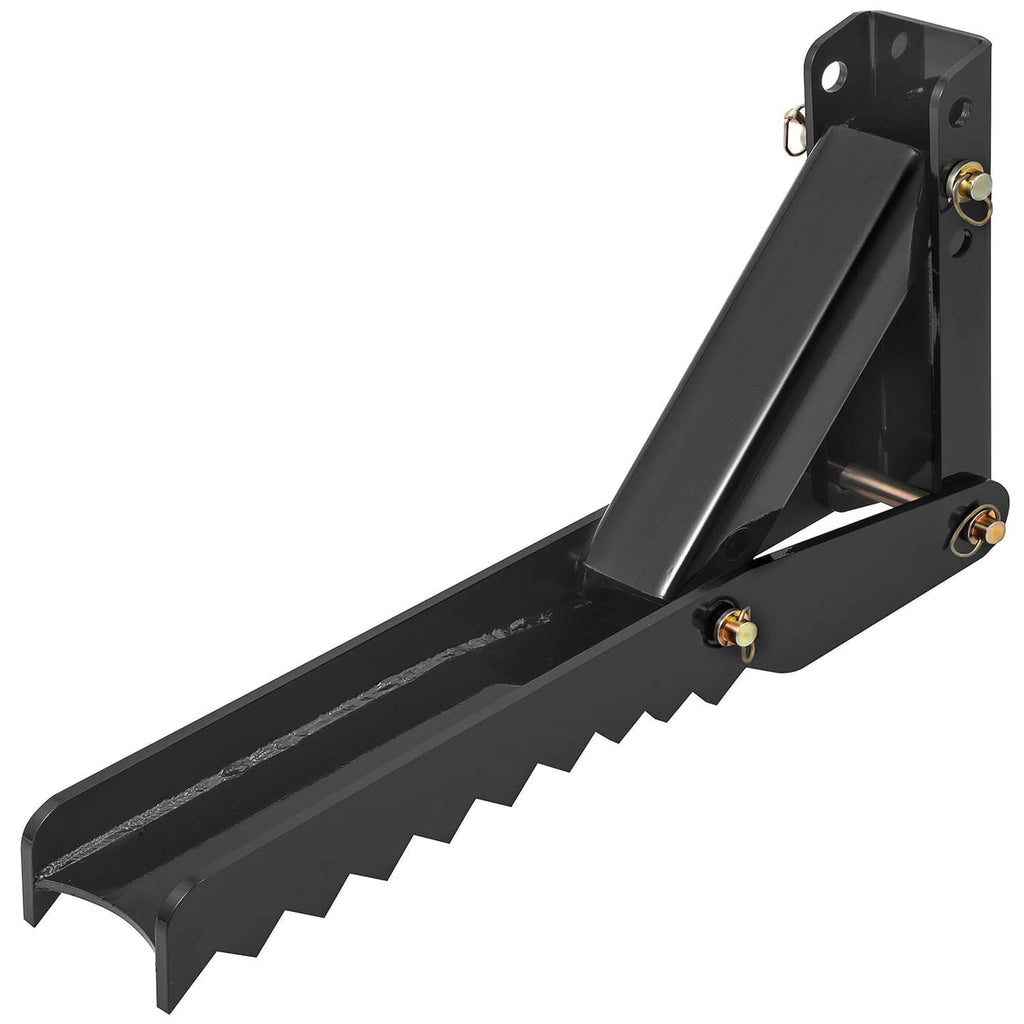 Universal backhoe thumb claw, angled steel plate with teeth and hinge pins, black
