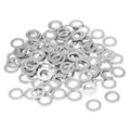 Aluminum oil drain plug crush washers, round flat gaskets, silver, bulk pile