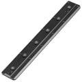 Black rail tripod plate adapter with multiple screw holes and side mounting slots
