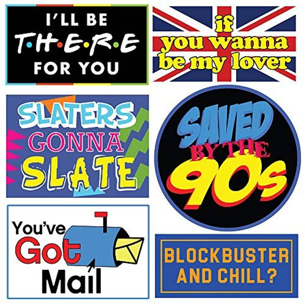 Sheet of 90s photo booth signs: 'I’ll be there for you', 'Saved by the 90s', and more
