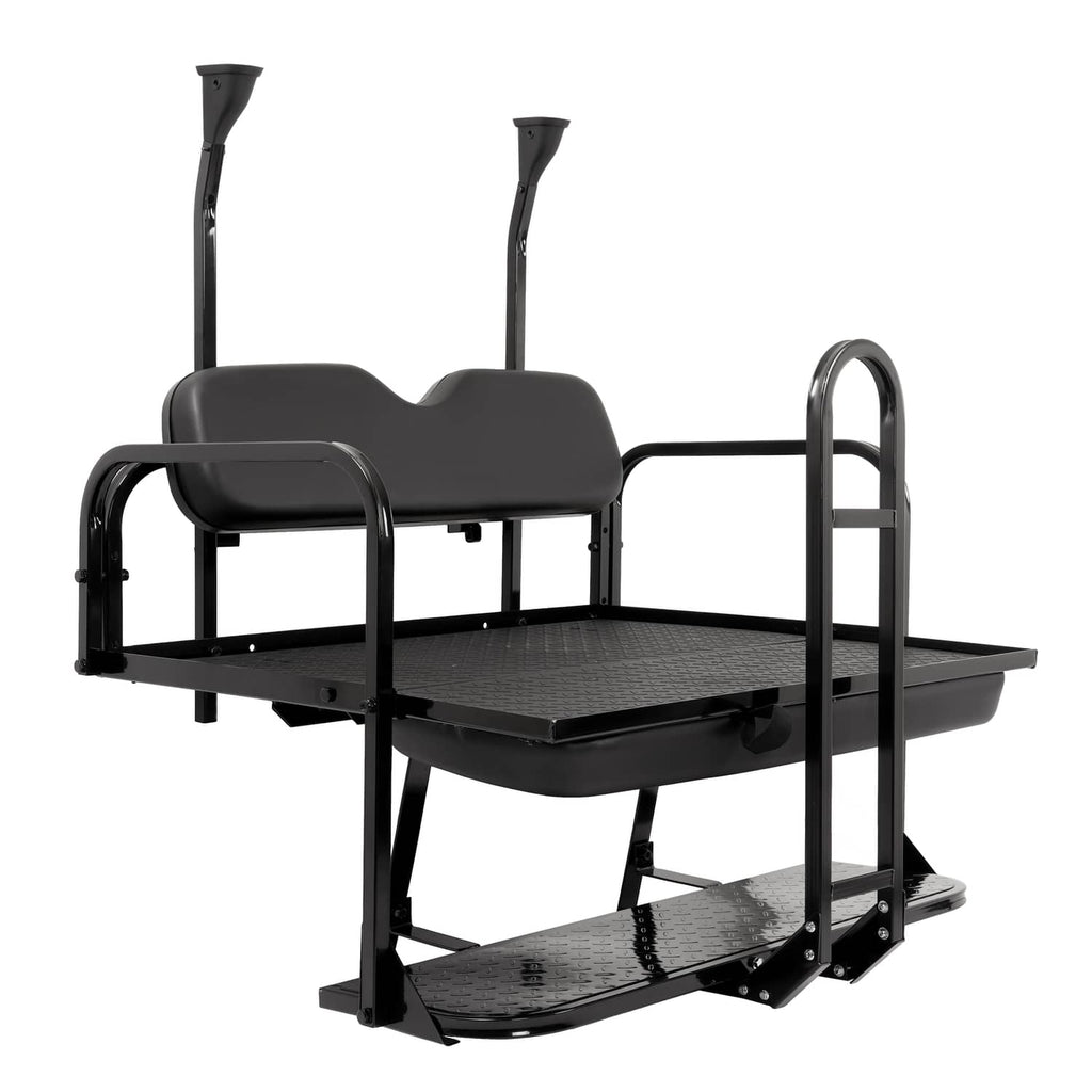Black rear flip seat with padded backrest and dual raised support posts