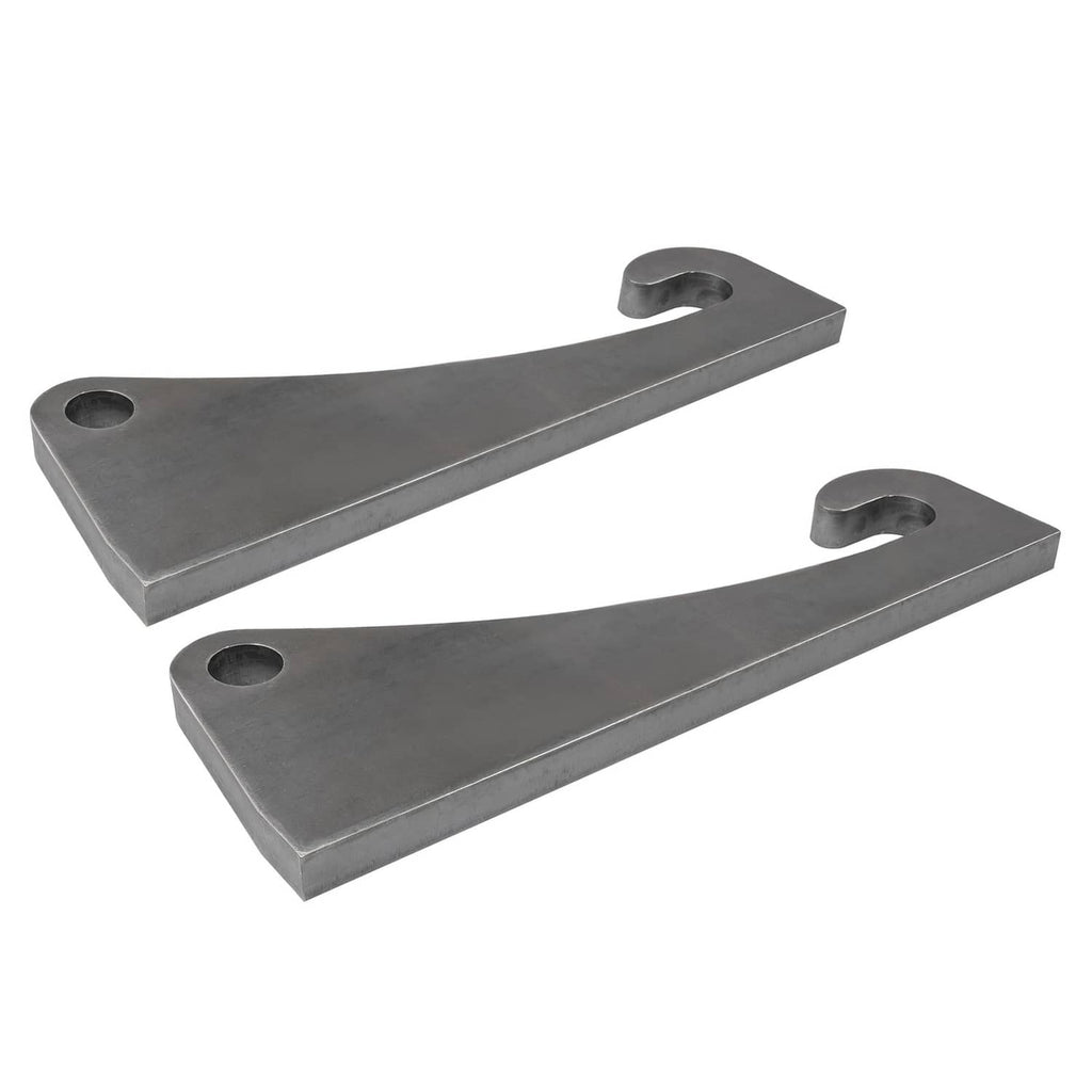 Steel quick attach bracket set with two long plates, hook openings, and mounting holes