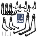 Black heavy-duty garage wall hooks, 12-pack with non-slip PVC coated arms and plates