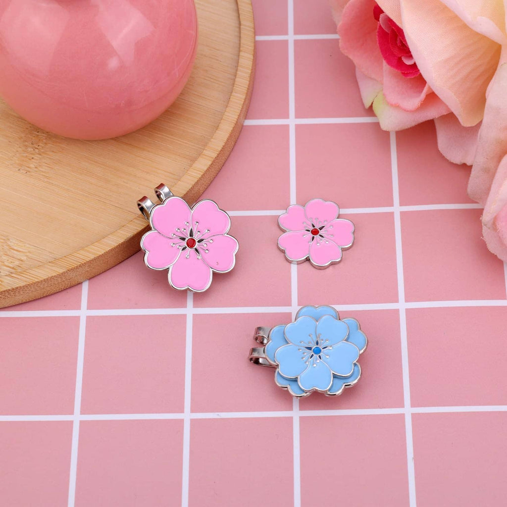 Pink and blue flower magnetic hat clips with metal spring backs