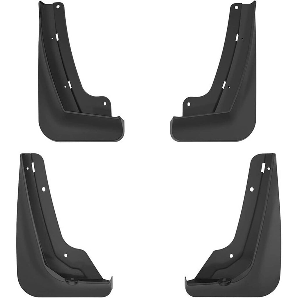 Set of four black mud flaps with mounting holes for front and rear