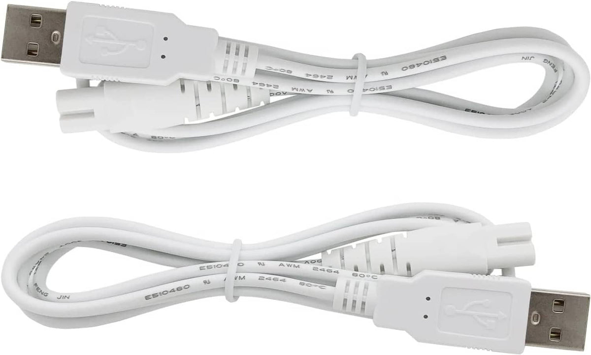 White USB charger cable with dual USB-A plugs and looped cord, replacement cord