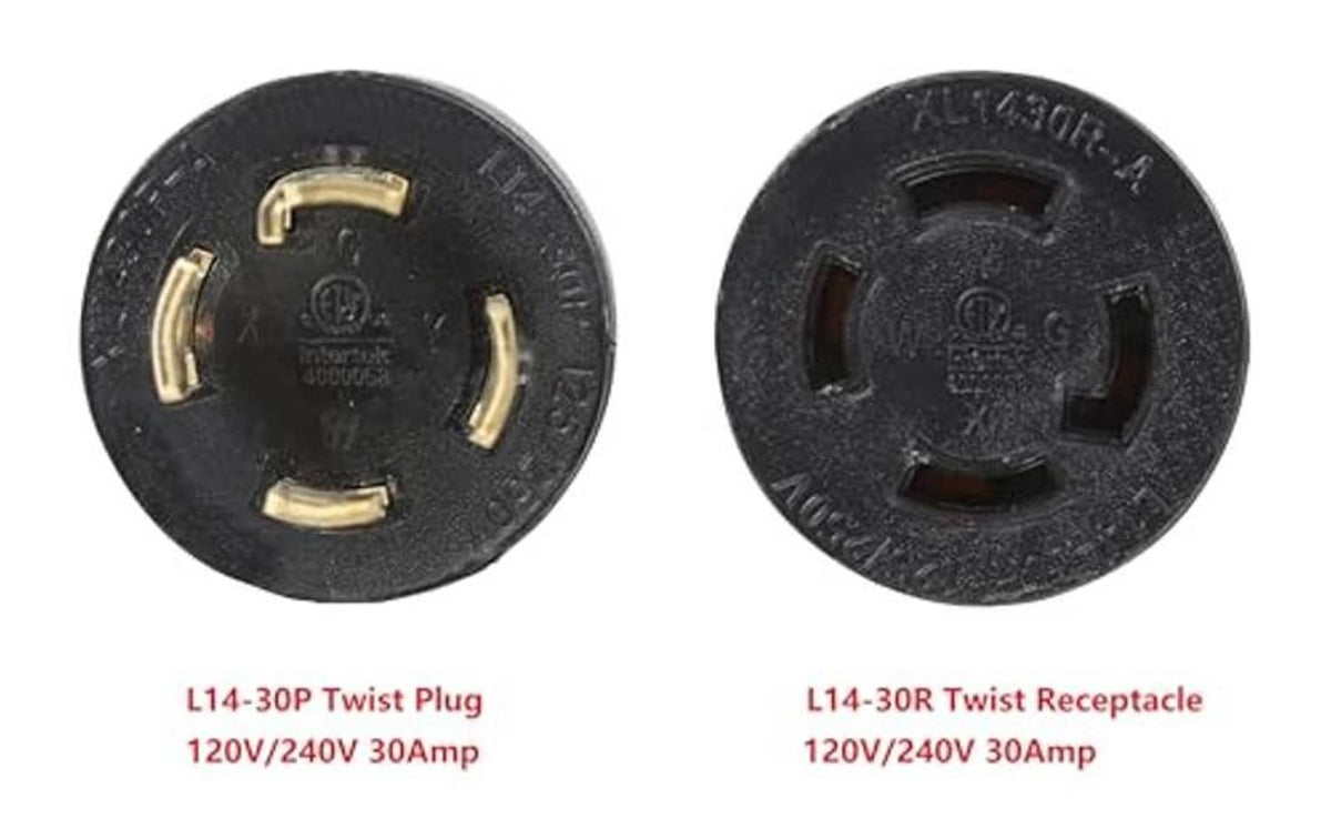 Close-up of black L14-30P twist plug and L14-30R twist receptacle faces
