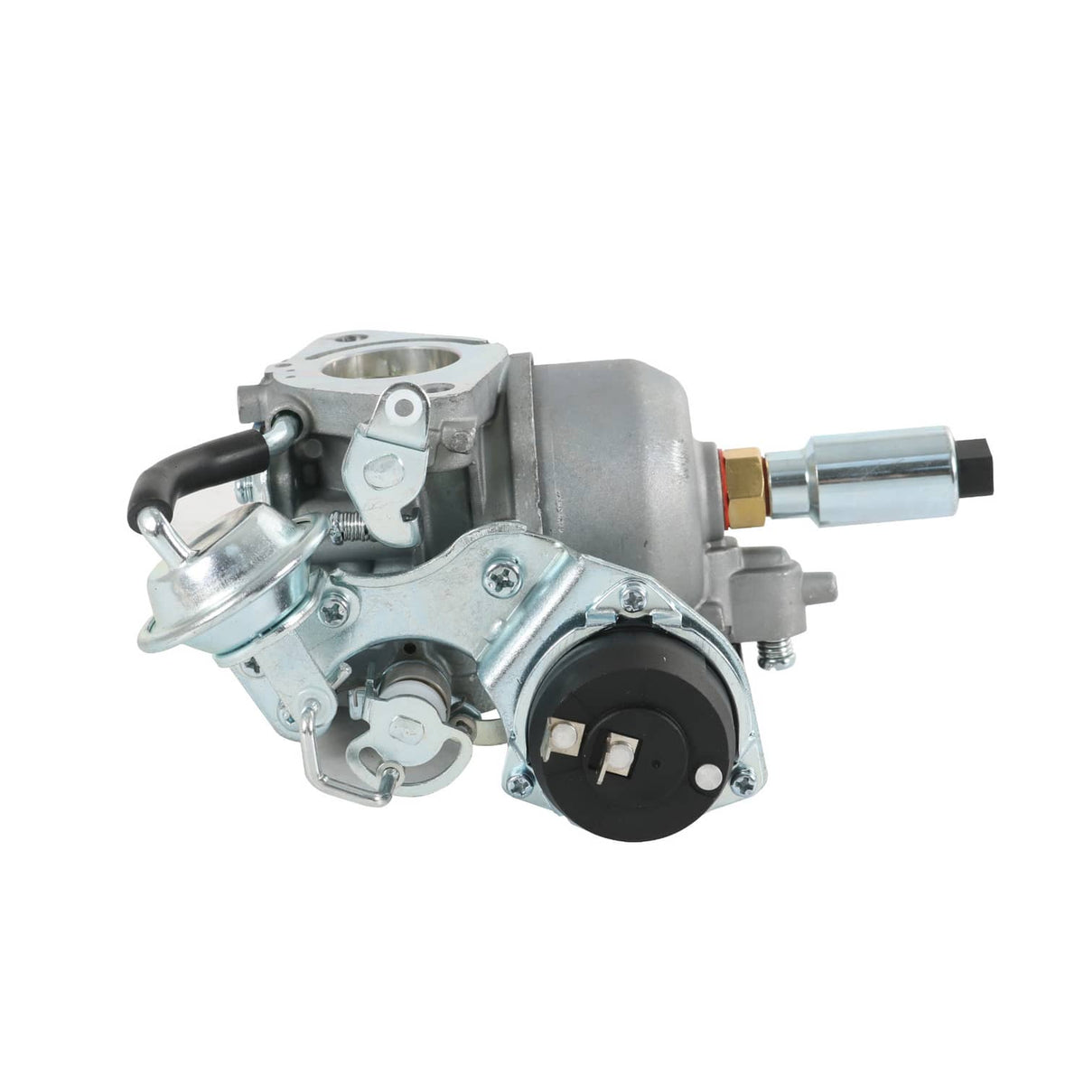 Carburetor assembly with black air filter base and side mounting brackets