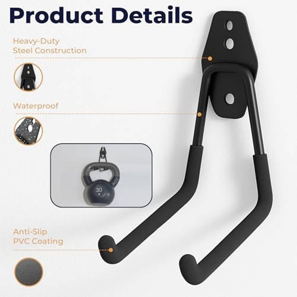 Heavy-duty black anti-slip garage storage hook with protective PVC coating
