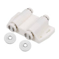 Double magnetic touch catch latch with white plastic housing and two metal washers