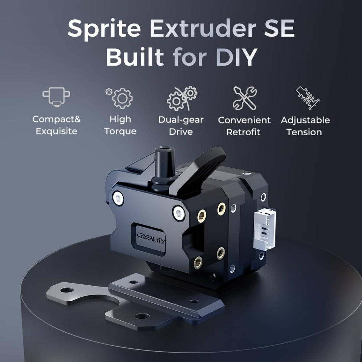 Black extruder unit on base plate for DIY direct drive upgrades