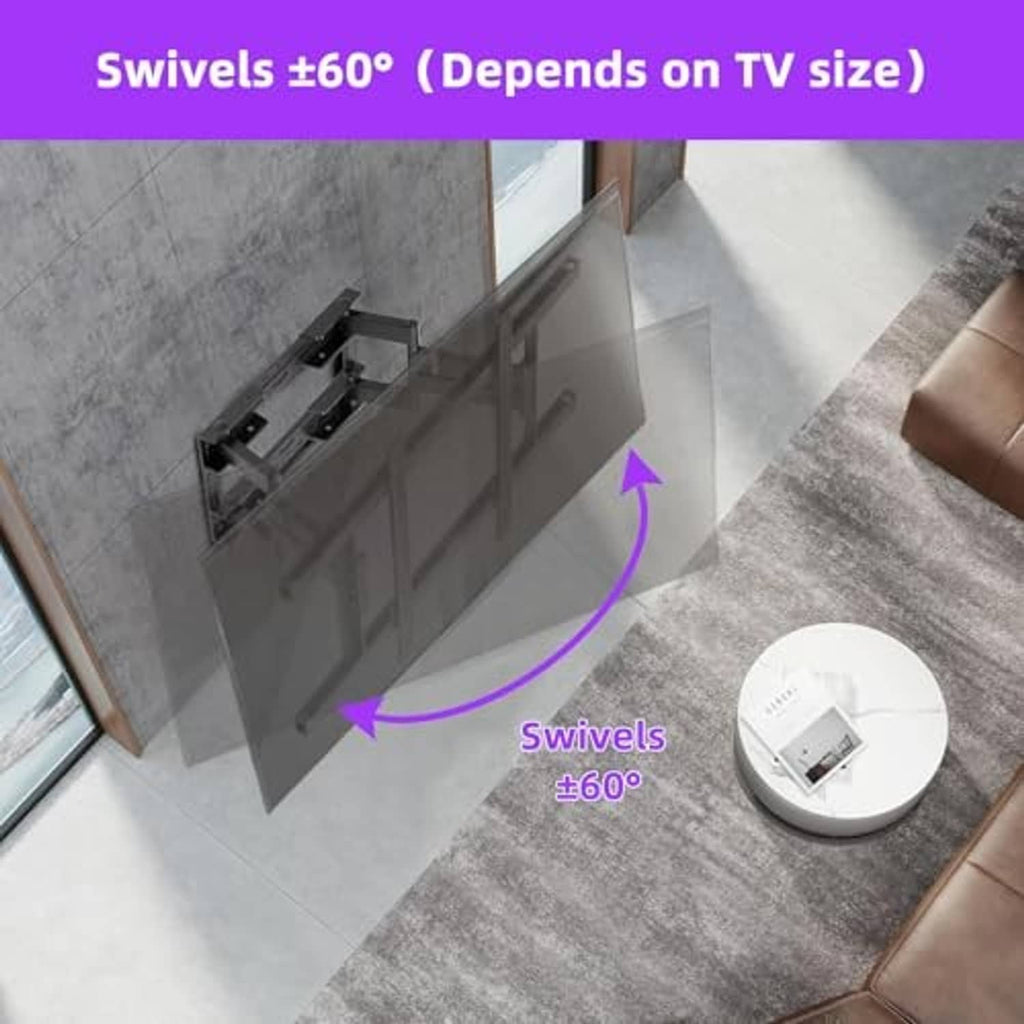 Full-motion TV wall mount with swivel joints for angled viewing, black metal