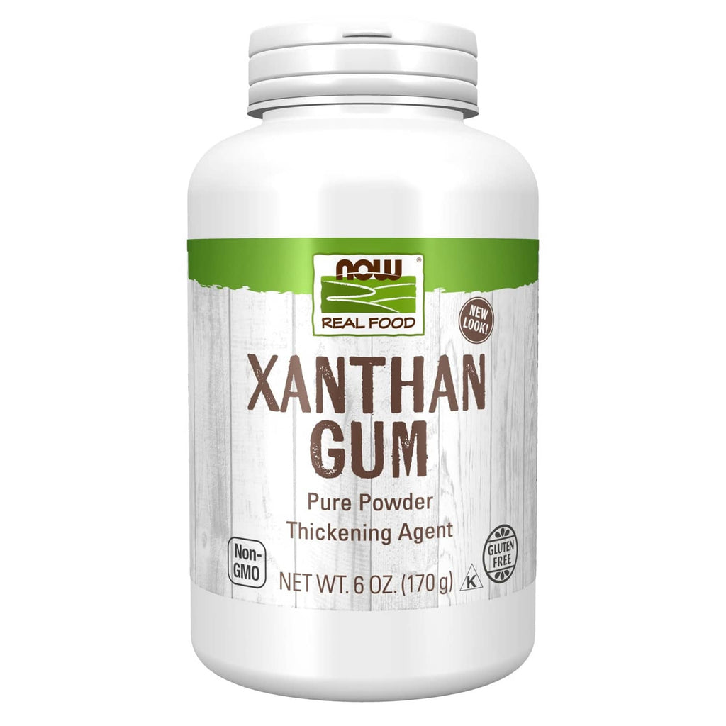 Xanthan gum pure powder bottle with green-and-white front label