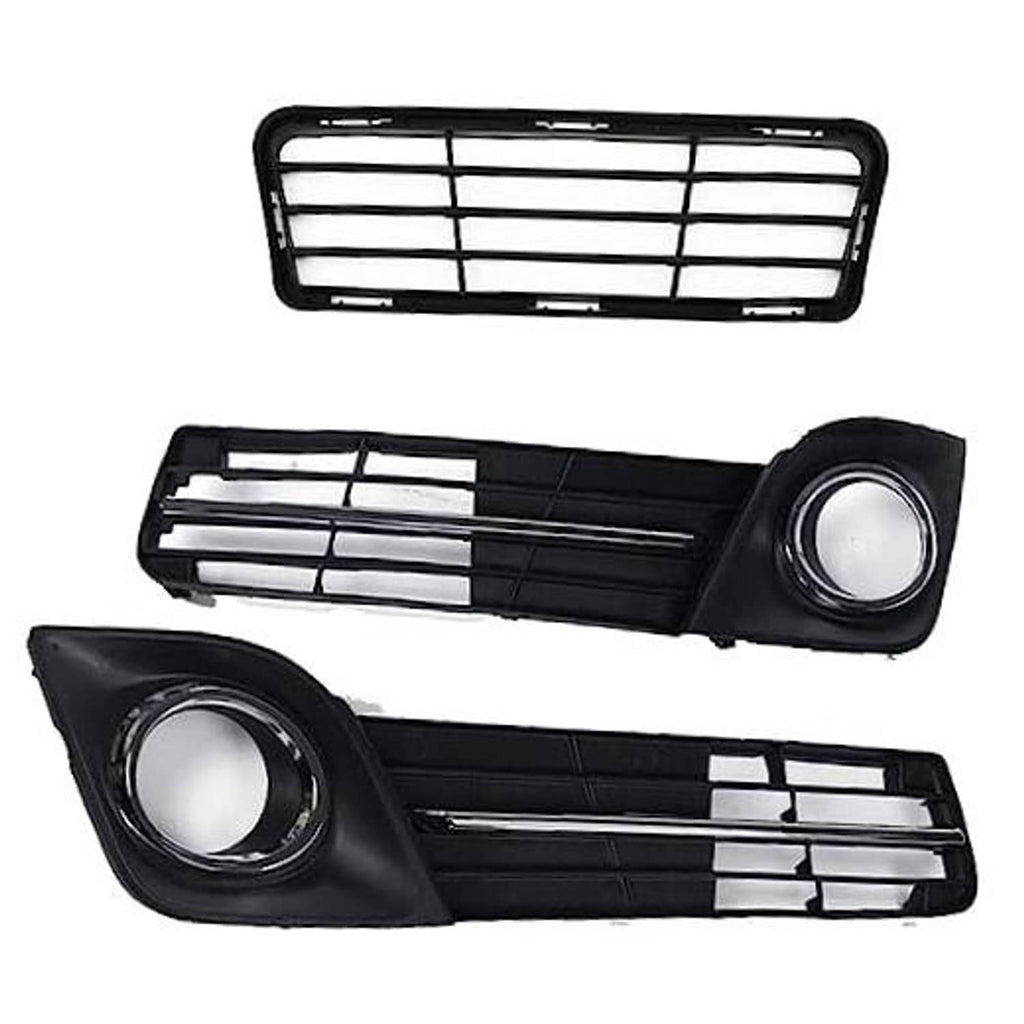 Front bumper lower grille kit with fog lamp bezel covers, black with chrome bars