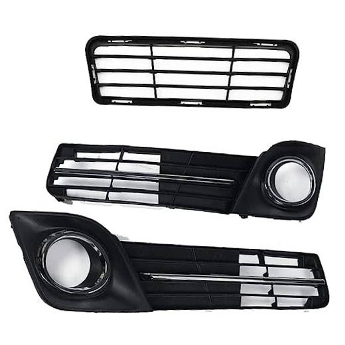 Front bumper lower grille kit with fog lamp bezel covers, black with chrome bars