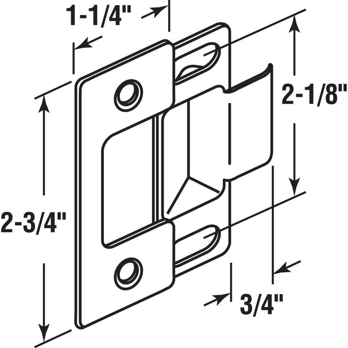 Door strike dimension diagram: 2-3/4" height, 1-1/4" width, 3/4"