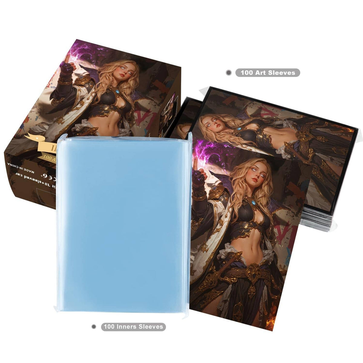 100 outer card sleeves with matching inner sleeves, fantasy artwork on outer