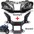 Front headlight and upper fairing stay bracket set with twin lights and black mounts