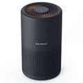 Black cylindrical air purifier with top vent and front perforation grille