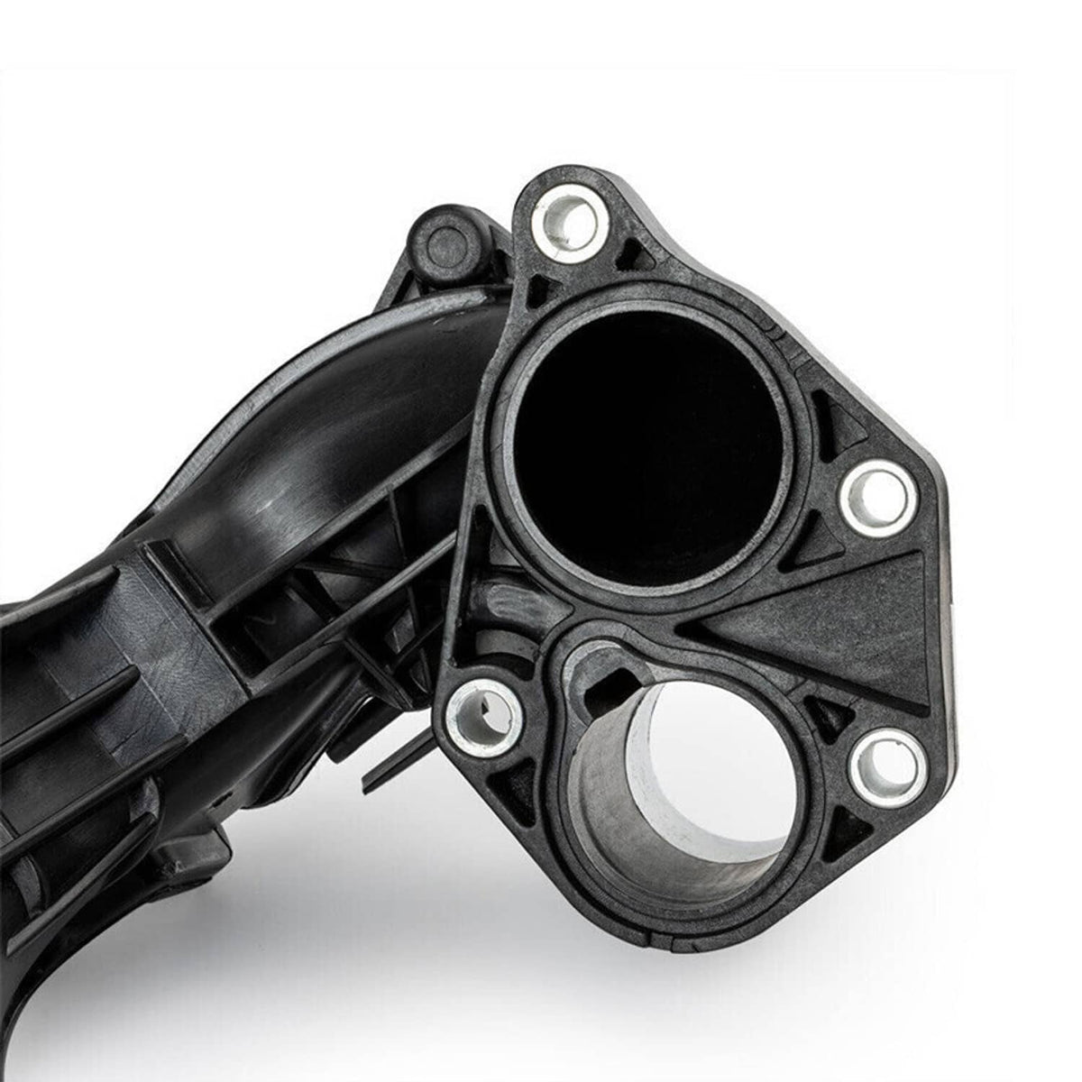 Black flange connector end of charge air pipe joint with circular opening