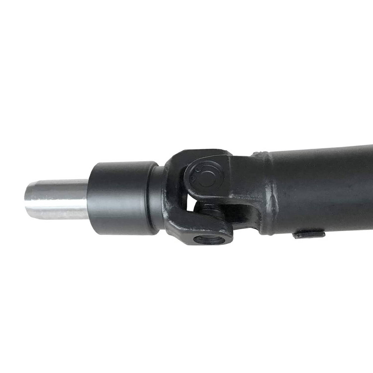 Prop shaft joint housing with rubber boot and mounting point, black and silver end
