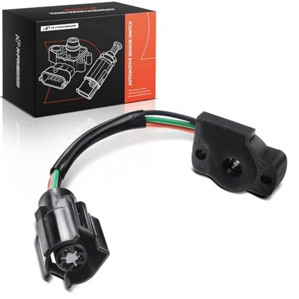 Throttle position sensor with black connector and green-striped wiring harness