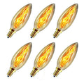 Six C35 LED chandelier bulbs with flame-style filaments and E14 bases.