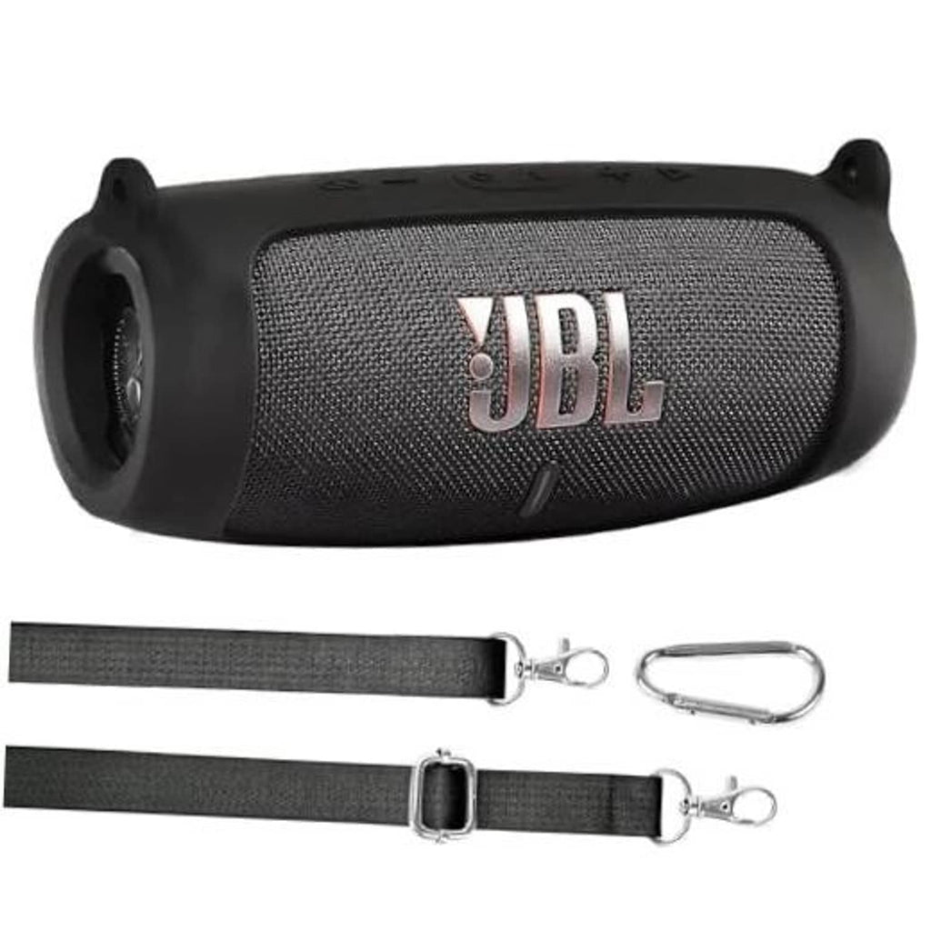 Black waterproof JBL Charge 5 speaker case with carabiner loop, no handle.