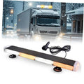 Amber and white LED strobe light bar with clear lenses, black housing, and power cable.